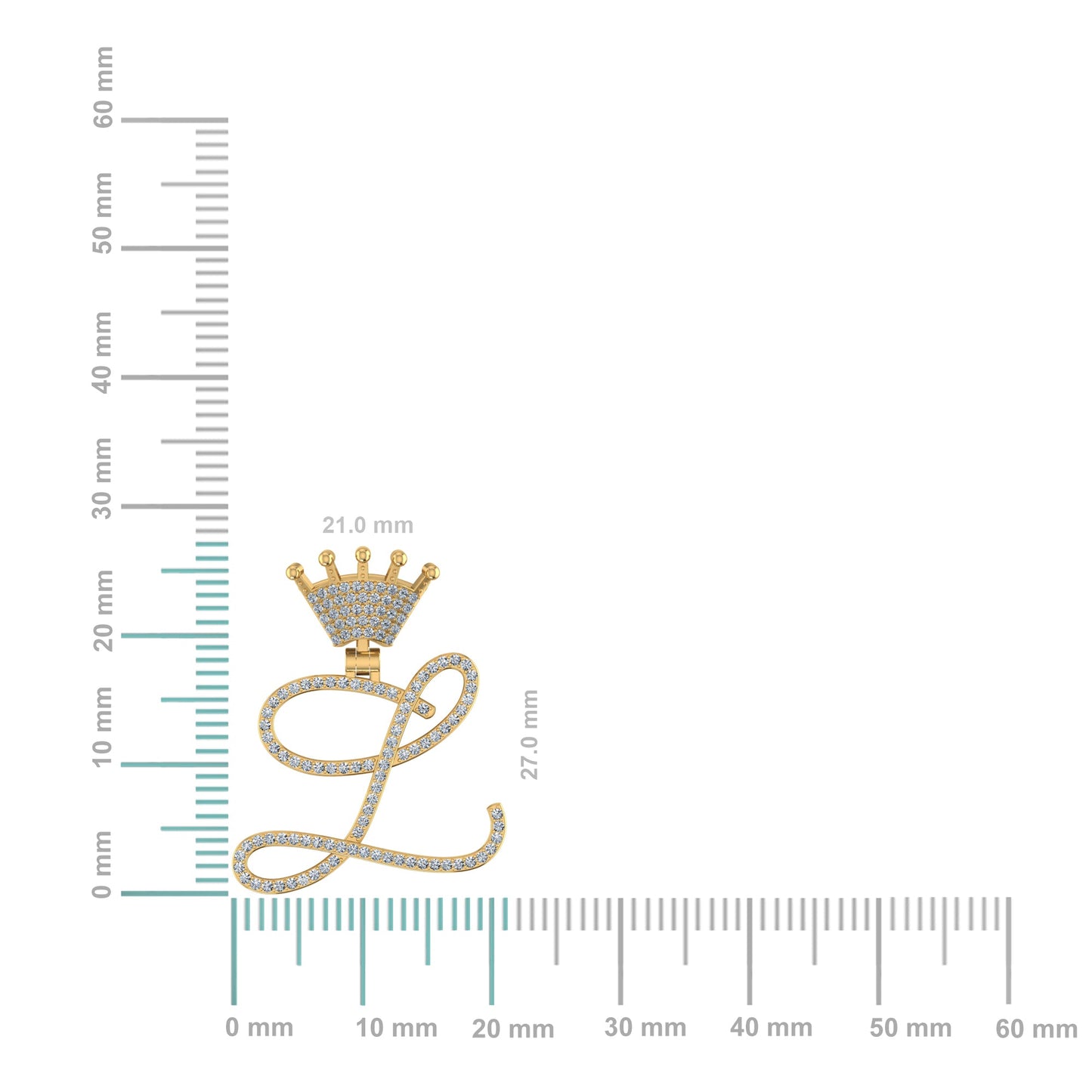 10K Yellow Gold Round Diamond Crown L Letter Initial Pendant 1/4 Cttw