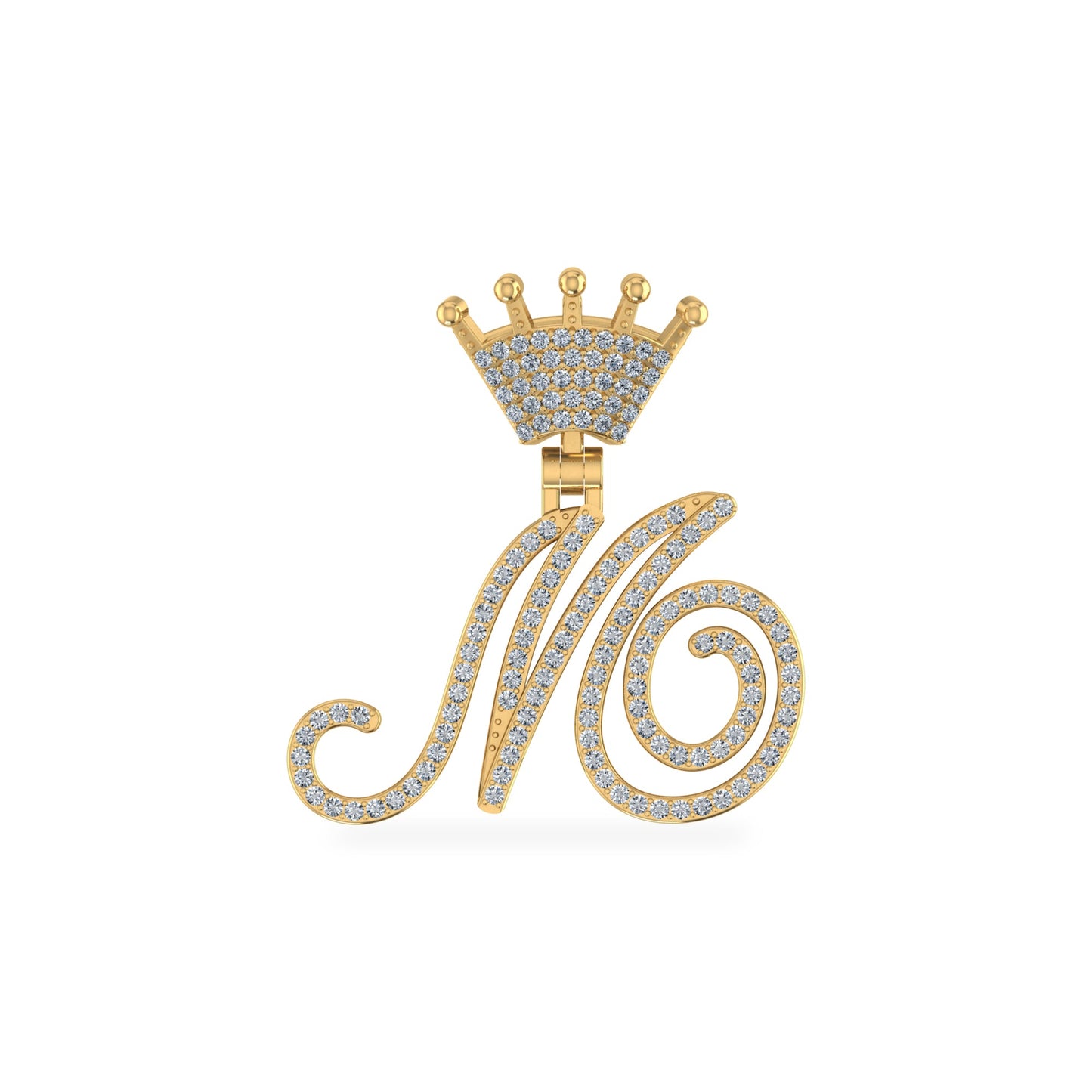 10K Yellow Gold Round Diamond Crown M Letter Initial Pendant 1/4 Cttw