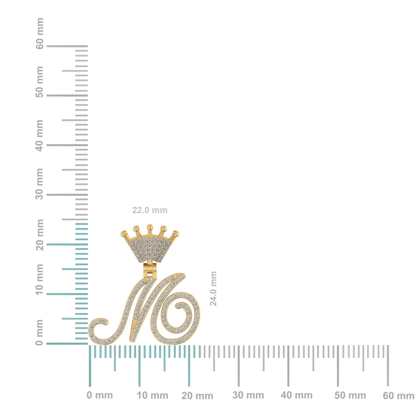 10K Yellow Gold Round Diamond Crown M Letter Initial Pendant 1/4 Cttw