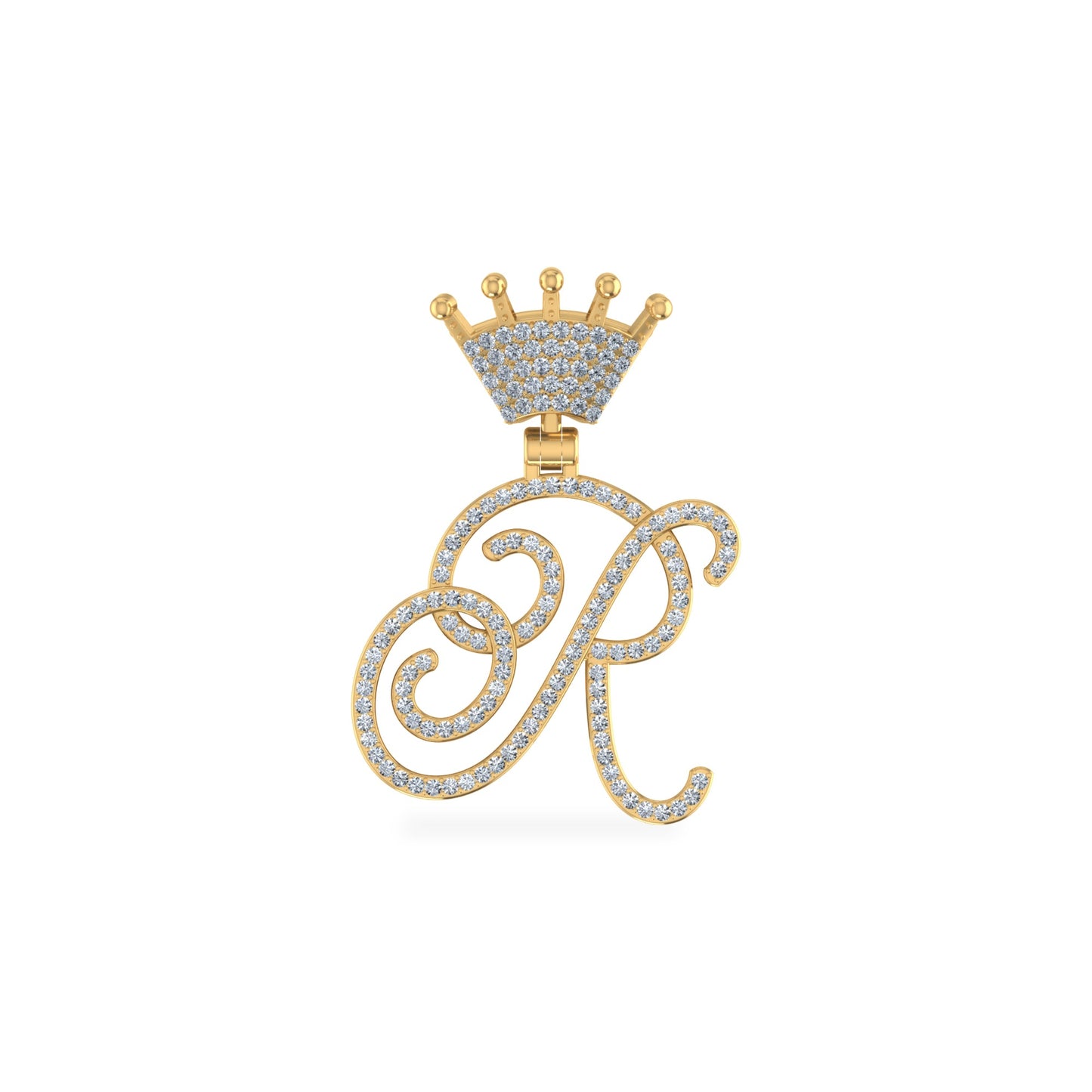 10K Yellow Gold Round Diamond Crown R Letter Initial Pendant 1/4 Cttw