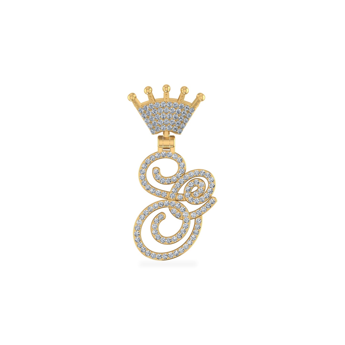 10K Yellow Gold Round Diamond Crown S Letter Initial Pendant 1/4 Cttw