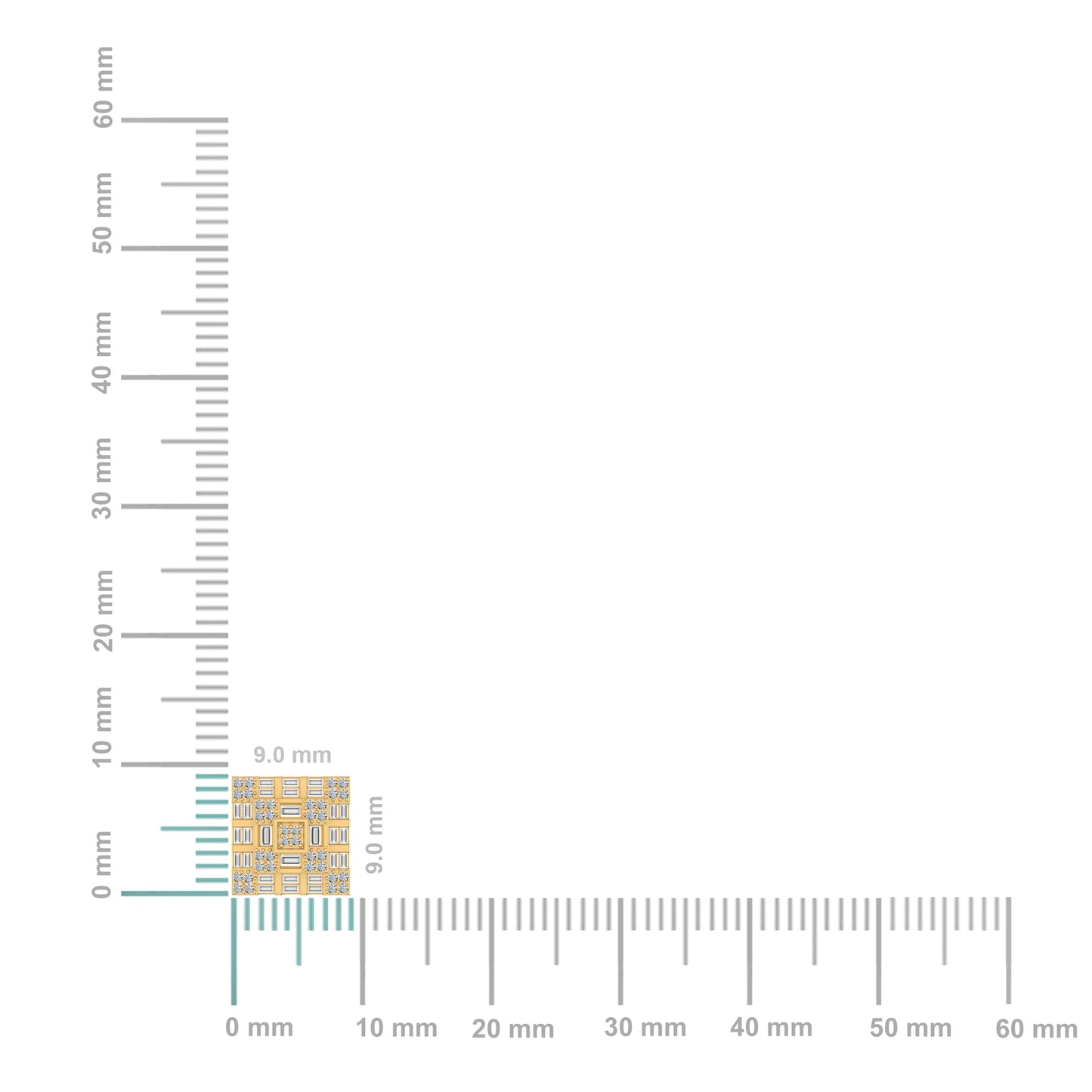 10K Yellow Gold Round Baguette Diamond Square Shape Designer Mens Stud Earring 3/8 Cttw