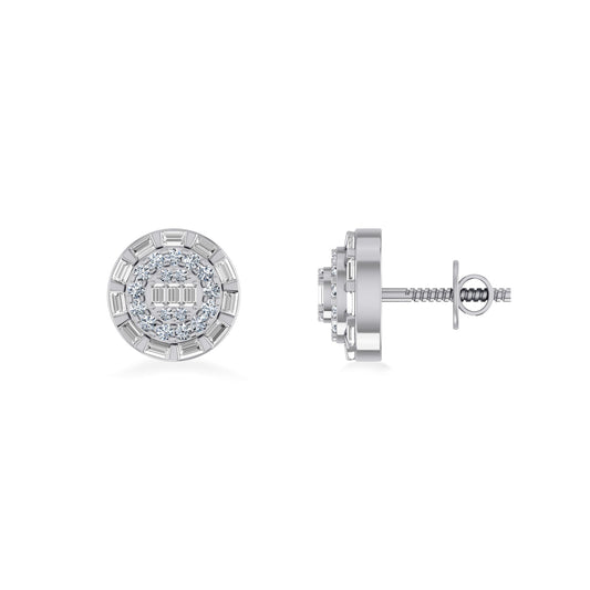 10K White Gold Round Baguette Diamond Designer Earring 3/8 Cttw