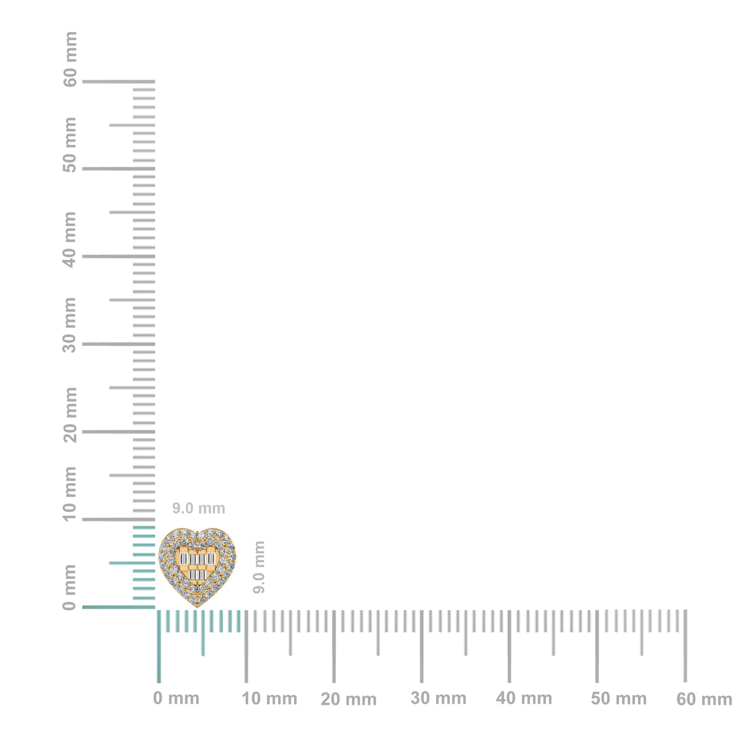 10K Yellow Gold Round Baguette Diamond Halo Heart Designer Earring 1/3 Cttw
