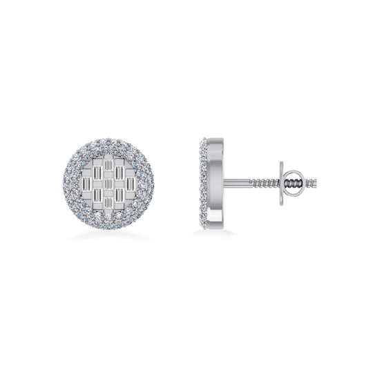 10K White Gold Round Baguette Diamond Halo Designer Earring 3/8 Cttw