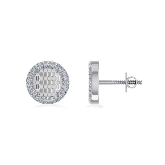 10K White Gold Round Baguette Diamond Halo Designer Earring 5/8 Cttw