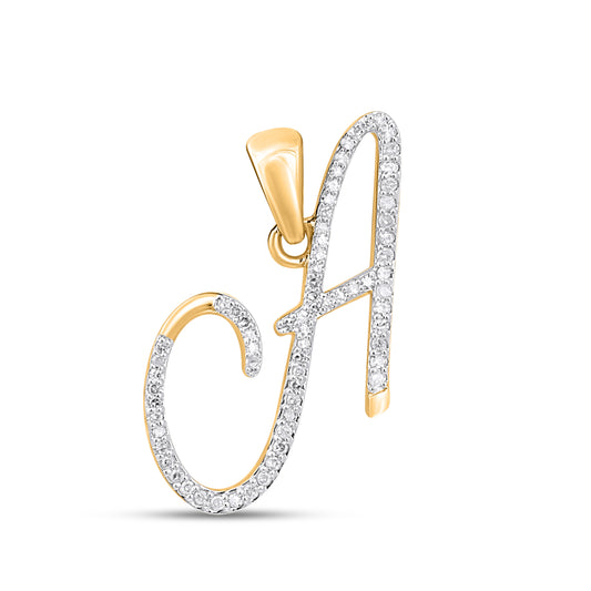 10K Yellow Gold Round Diamond A Letter Initial Pendant 1/5 Cttw