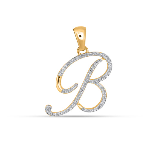 10K Yellow Gold Round Diamond B Letter Initial Pendant 1/5 Cttw