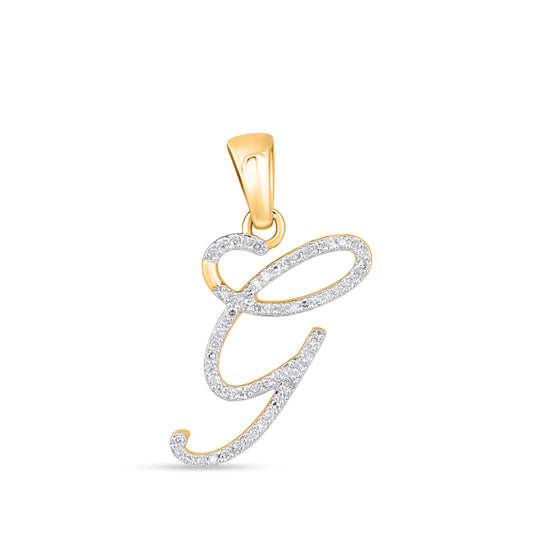 10K Yellow Gold Round Diamond G Letter Initial Pendant 1/10 Cttw