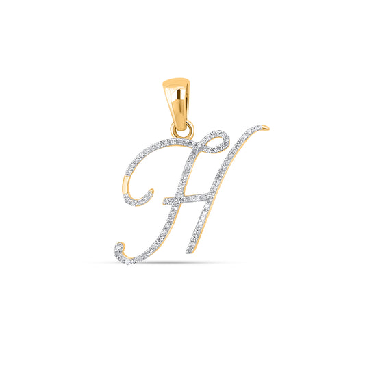 10K Yellow Gold Round Diamond H Letter Initial Pendant 1/10 Cttw