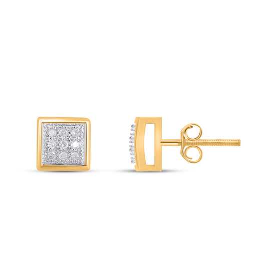 10K Yellow White Two Tone Round Diamond Square Stud Earring 1/10 Cttw
