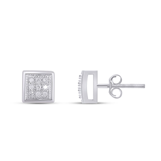 10K White Gold Round Diamond Square Stud Earring 1/10 Cttw