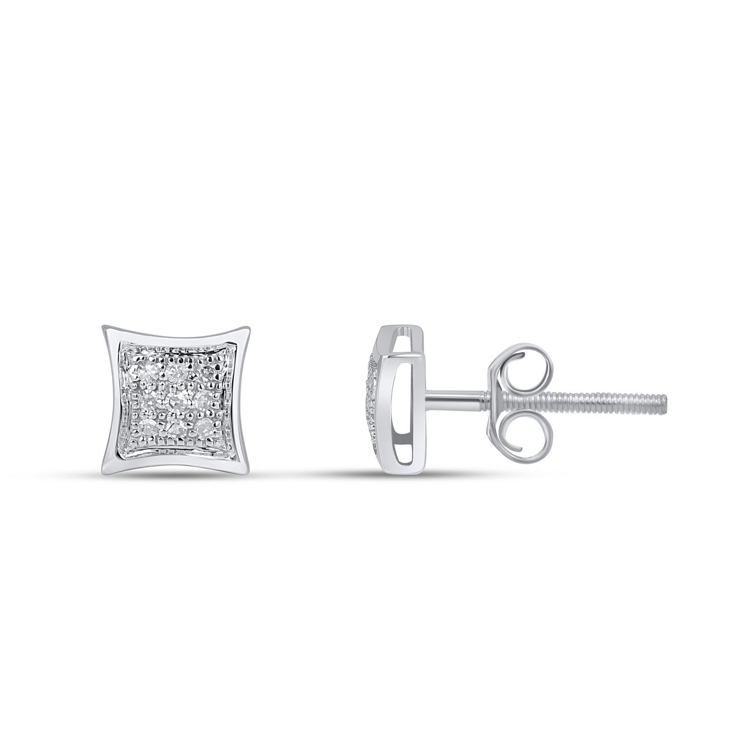 10K White Gold Round Diamond Square Stud Earring 1/10 Cttw