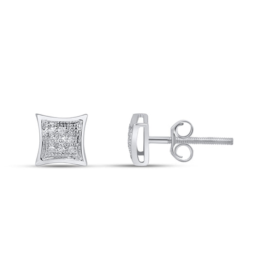 10K White Gold Round Diamond Square Stud Earring 1/10 Cttw