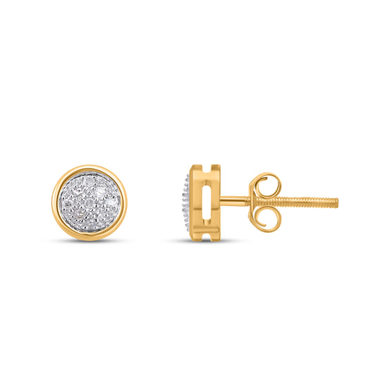 10K Yellow White Two Tone Round Diamond Circle Stud Earring 1/10 Cttw