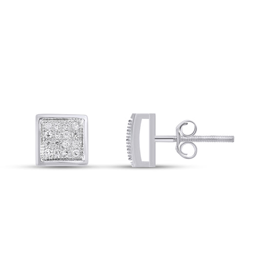 10K White Gold Round Diamond Square Stud Earring 1/10 Cttw