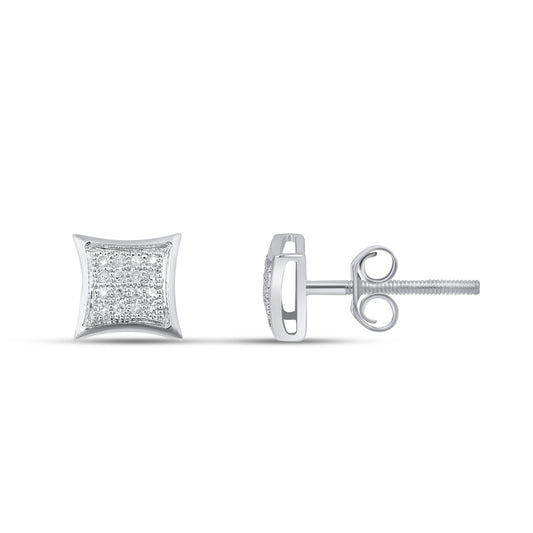 10K White Gold Round Diamond Square Stud Earring 1/10 Cttw