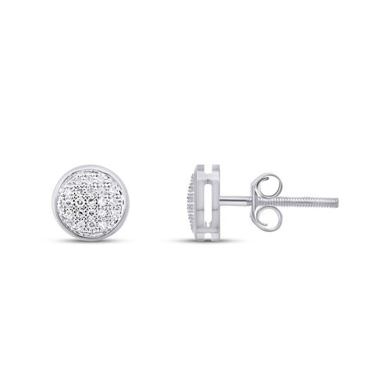 10K White Gold Round Diamond Circle Stud Earring 1/10 Cttw