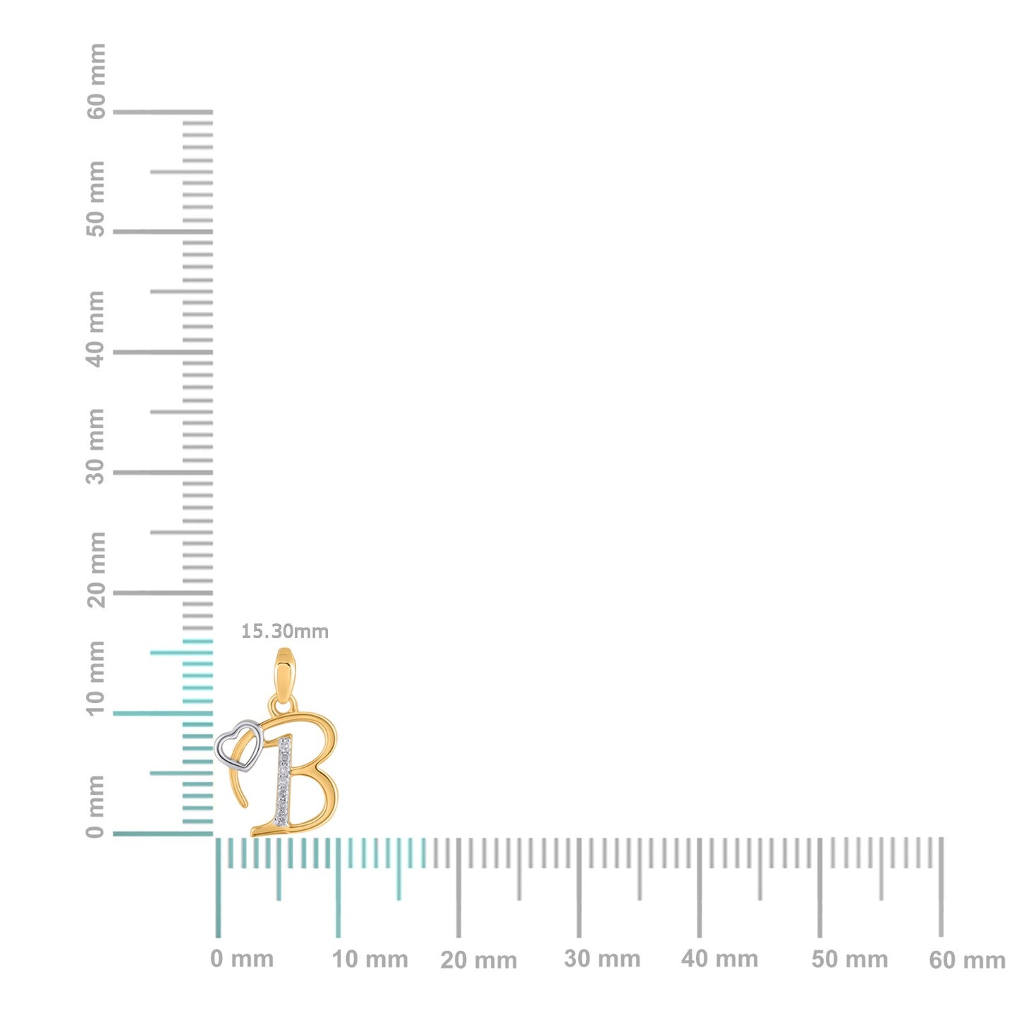 10K Yellow Gold Round Diamond B Letter Initial With Heart Pendant 1/10 Cttw