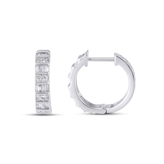 10K White Gold Round Taper Diamond Designer Hoop Earring 1/3 Cttw