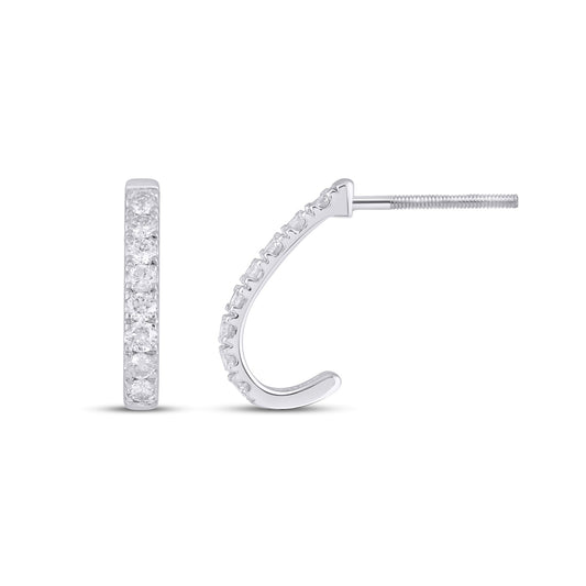 10K White Gold Round Diamond Designer Half Hoop Earring 1/2 Cttw