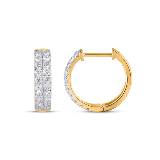 10K Yellow Gold Round Diamond Designer Hoop Earring 1 Cttw