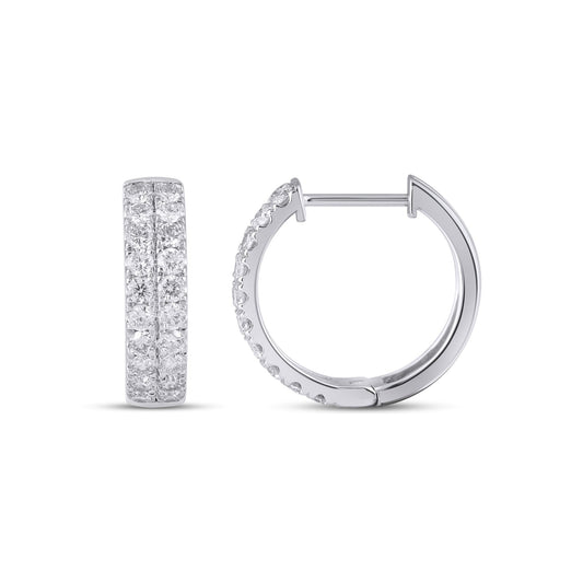 10K White Gold Round Diamond Designer Hoop Earring 1 Cttw