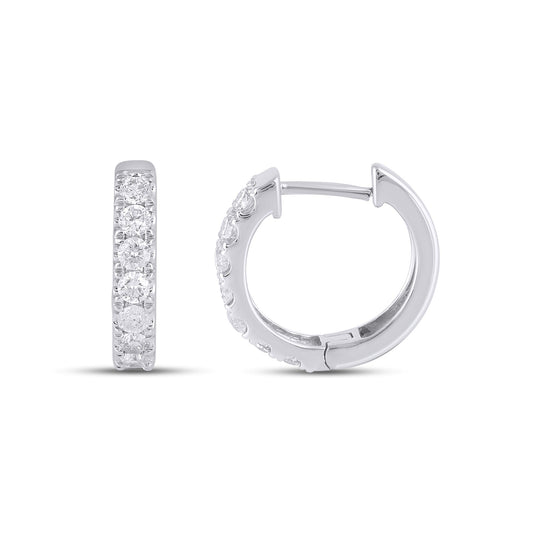 10K White Gold Round Diamond Designer Hoop Earring 5/8 Cttw
