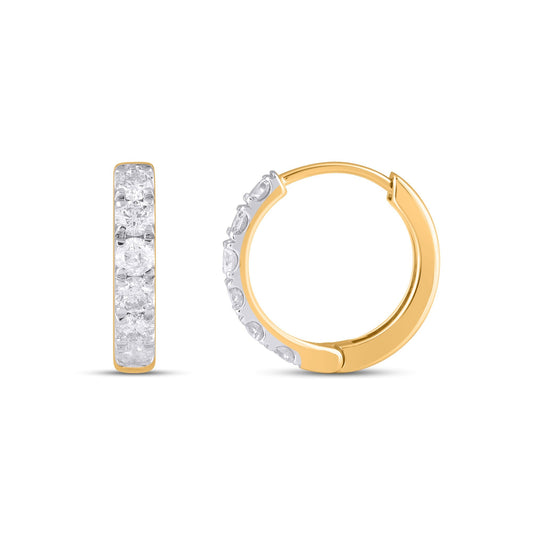 10K Yellow Gold Round Diamond Designer Hoop Earring 1 Cttw