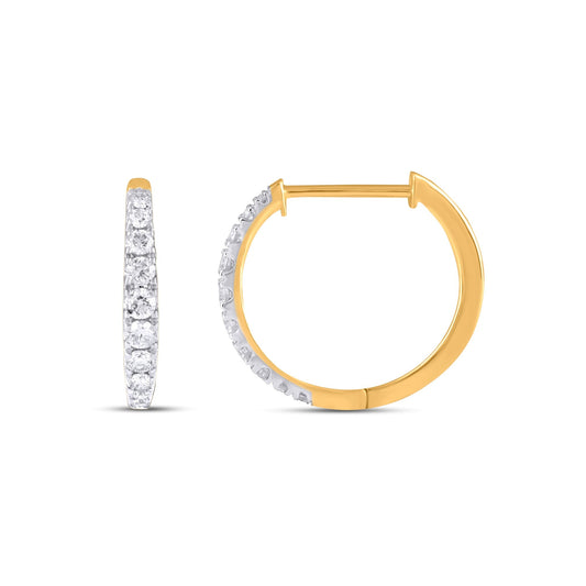 10K Yellow Gold Round Diamond Designer Hoop Earring 1/2 Cttw