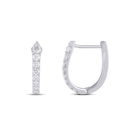 10K White Gold Round Diamond Designer Hoop Earring 1/2 Cttw