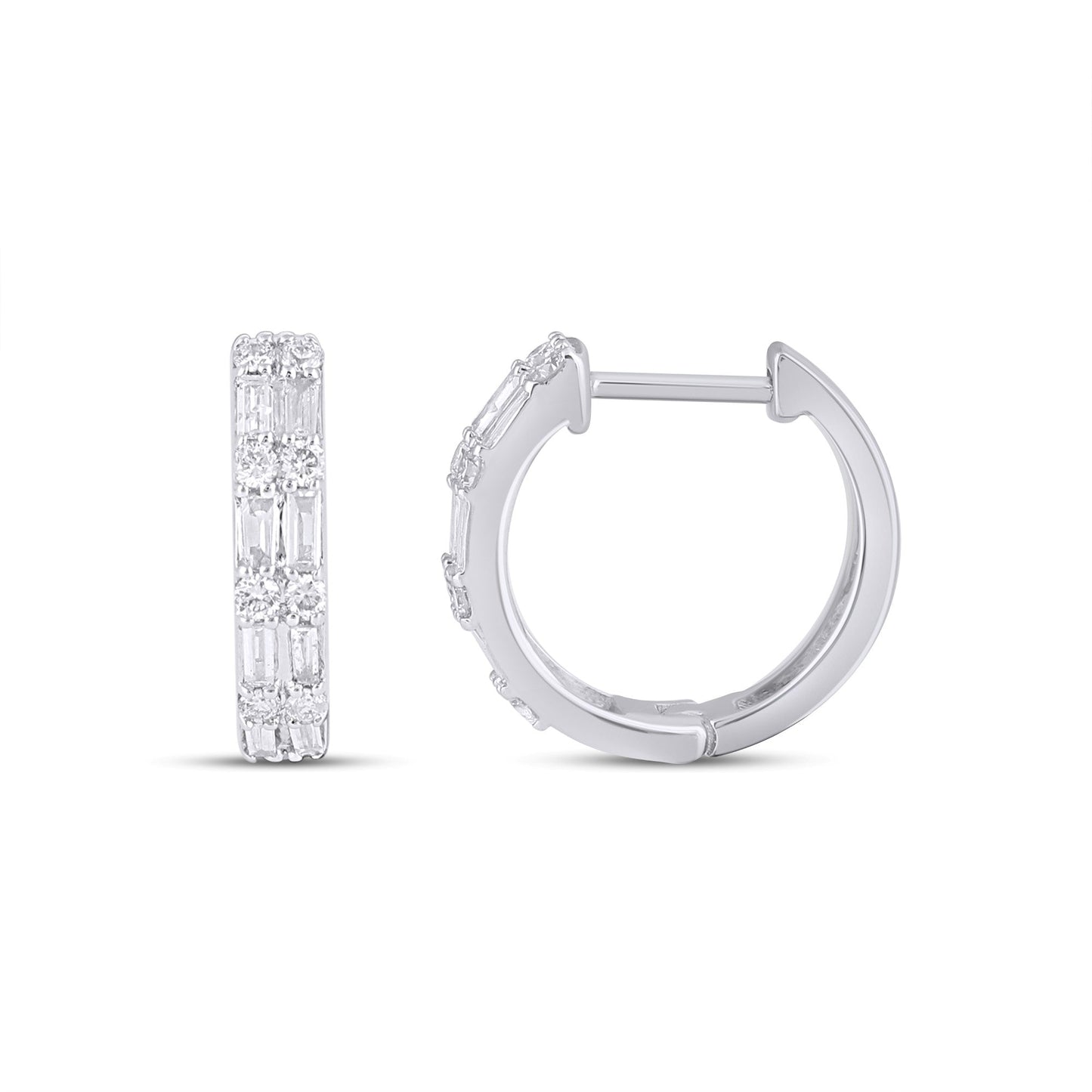 10K White Gold Round Baguette Diamond Designer Hoop Earring 1/3 Cttw