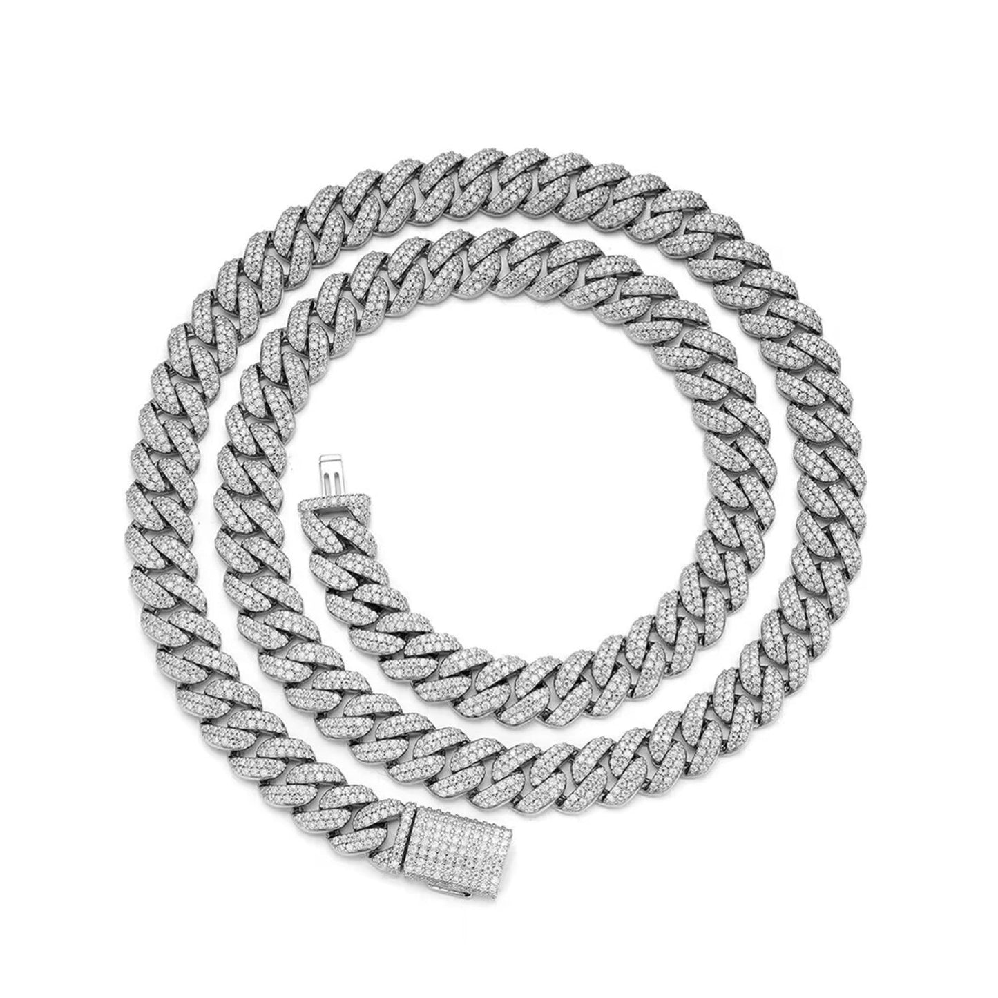 S.Silver Moissanite 8Mm Cuban Chain 22 Inch RP 15-1/8 Cttw