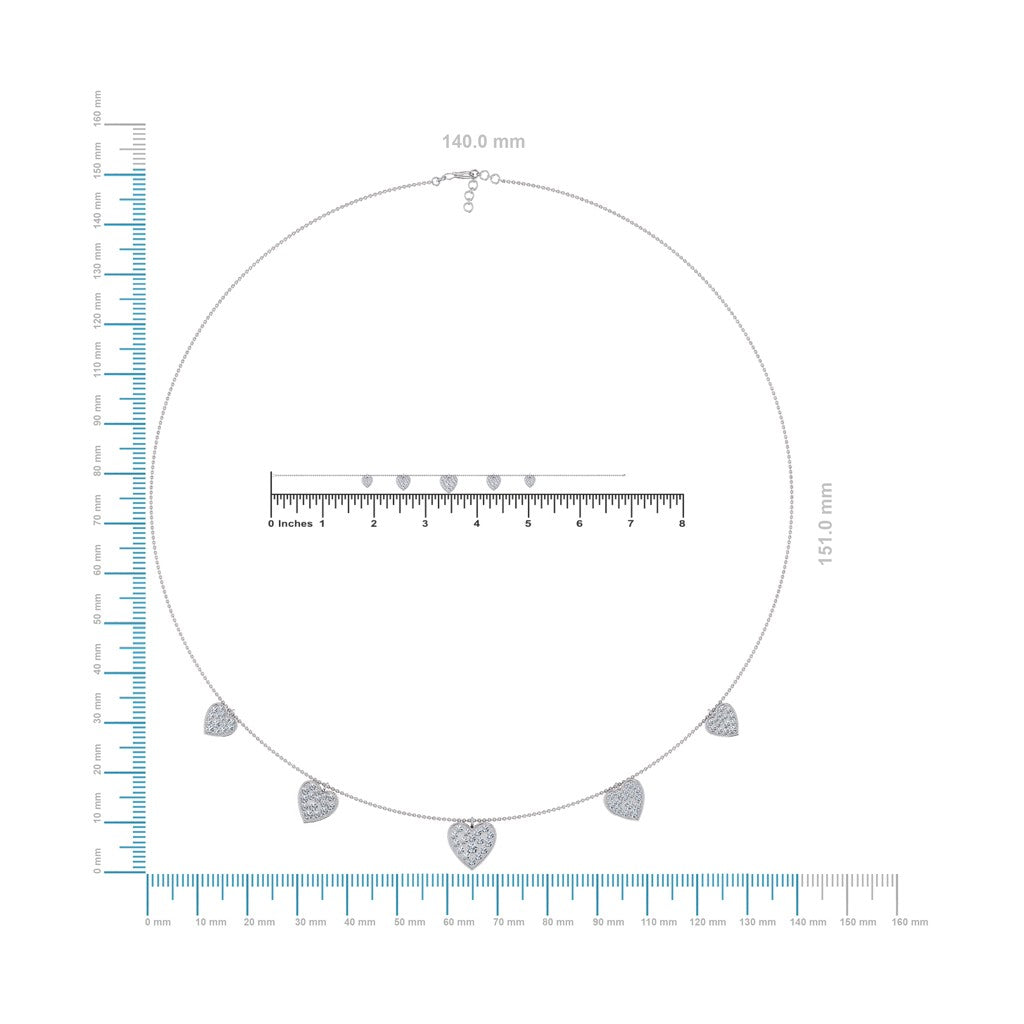 14K White Gold Heart Necklace Bracelet Set 1-3/4 Cttw