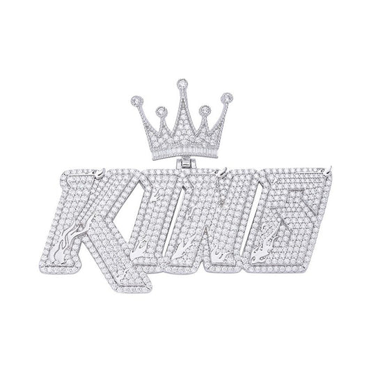 S.Silver Round Baguette Moissanite Crown KING Word Pendant RP 6-5/8 Cttw