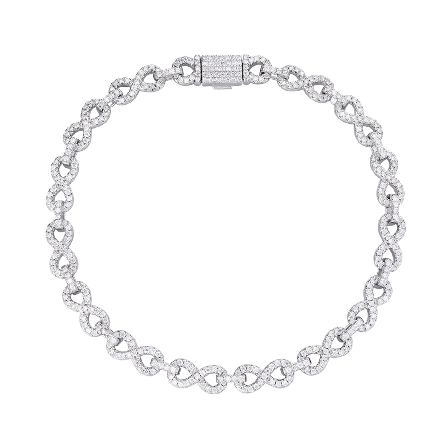 S.Silver 6mm Round Moissanite Infinity 8 Inch Designer Bracelet RP 3-1/4 Cttw