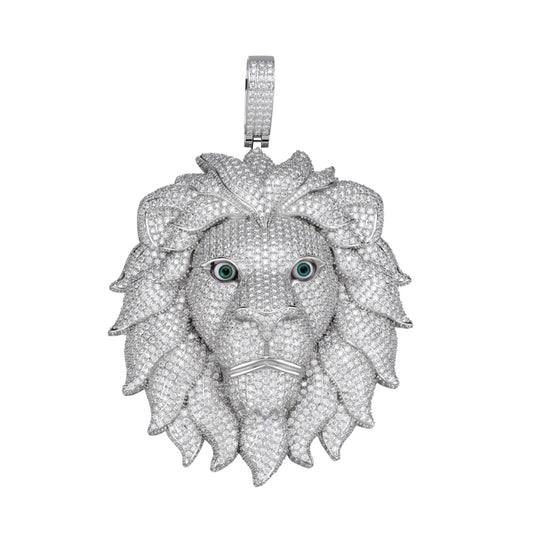 S.Silver Round Moissanite Lion Face 5 Inch Animal Pendant RP 115-1/3 Cttw