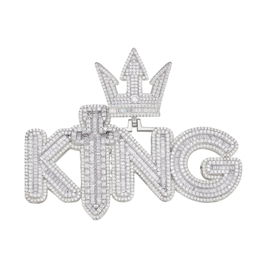S.Silver Round Moissanite KING Word Designer Pendant RP 12 Cttw