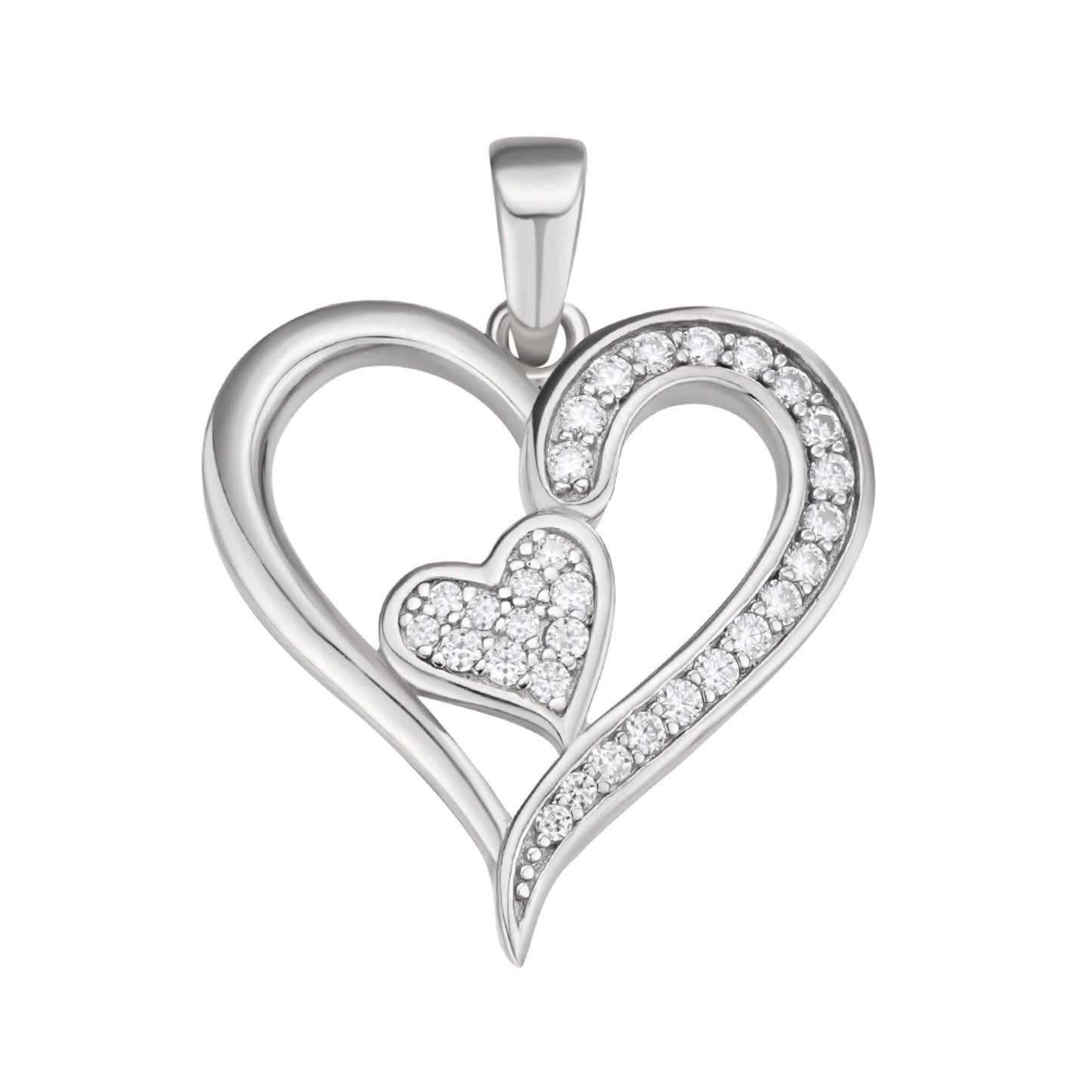 S.Silver Round Moissanite Double Heart Designer Pendant RP 1/4 Cttw
