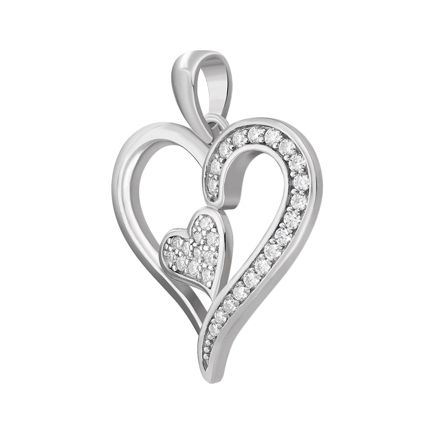 S.Silver Round Moissanite Double Heart Designer Pendant RP 1/4 Cttw