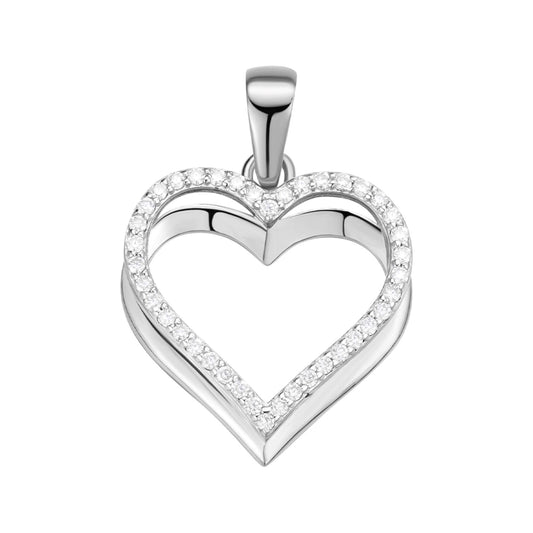 S.Silver Round Moissanite Double Row Heart Designer Pendant RP 1/5 Cttw