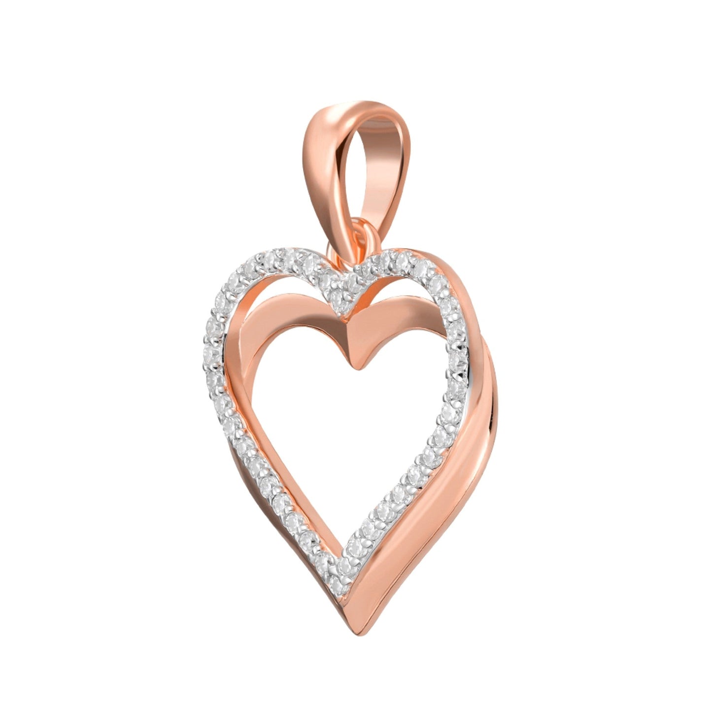 S.Silver Round Moissanite Double Row Heart Designer Pendant RP+PP 1/5 Cttw