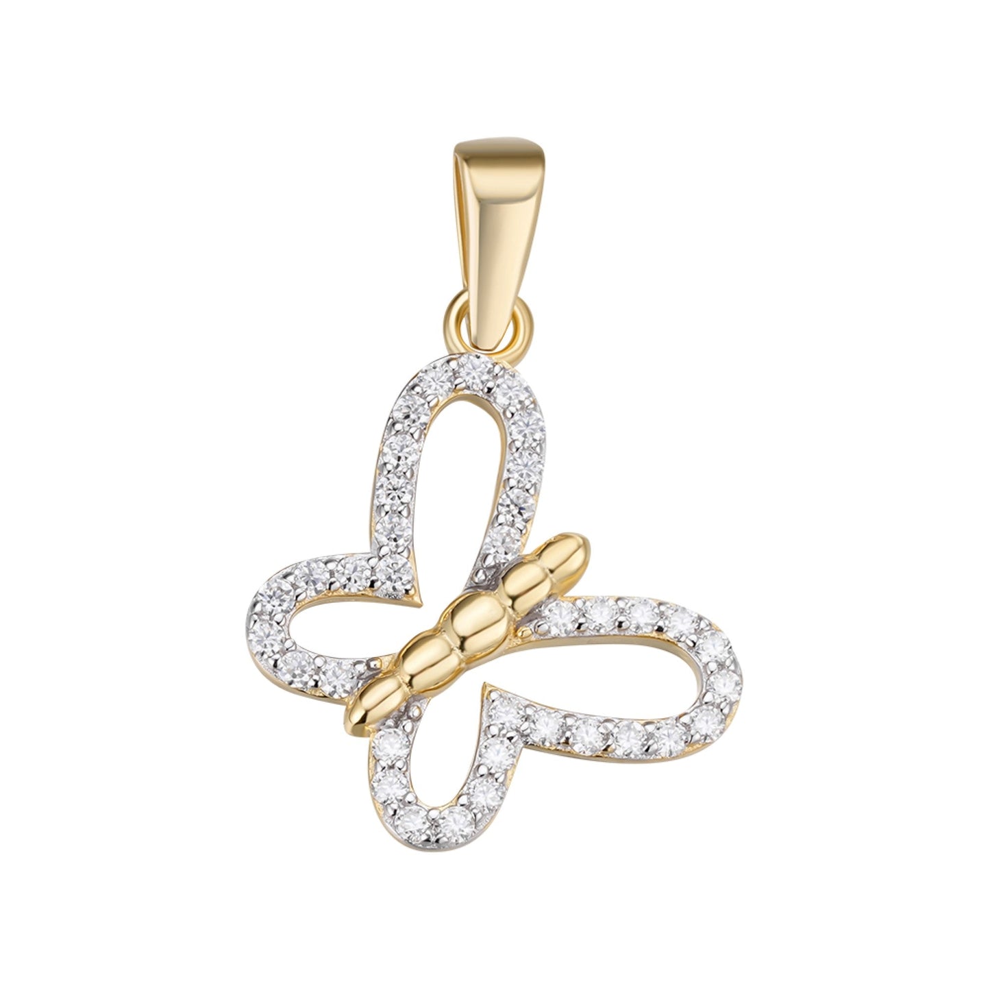 S.Silver Round Moissanite Butterfly Animal Pendant RP+GP 1/3 Cttw