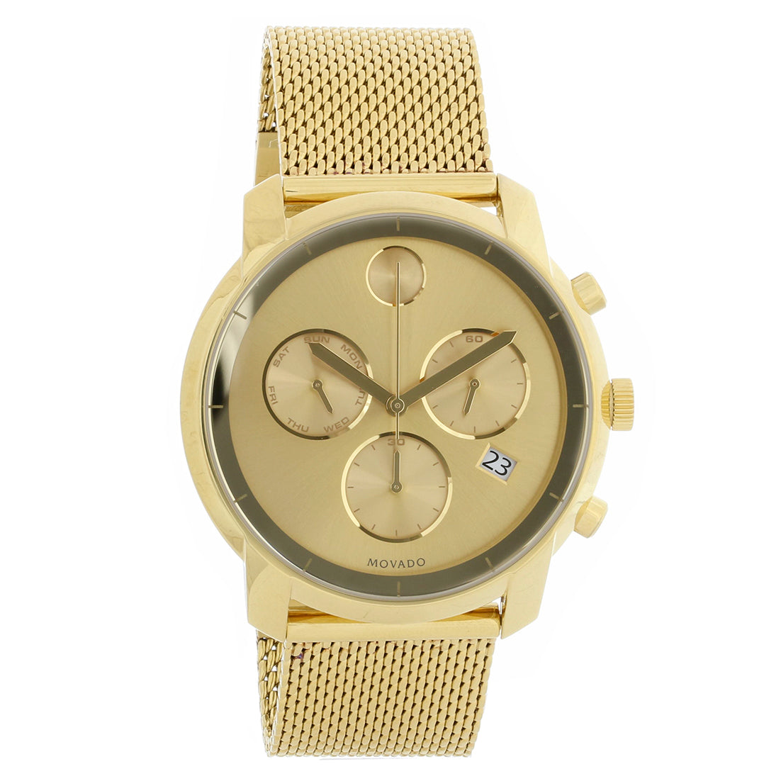 Movado Bold Mens Gold Dial Mesh Bracelet Swiss Quartz Watch 3600372