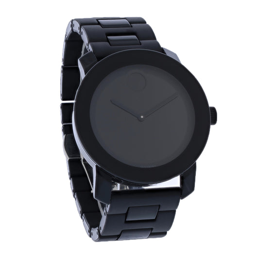 Movado Mens Bold Black Finish Link Bracelet Dress Watch 3600047