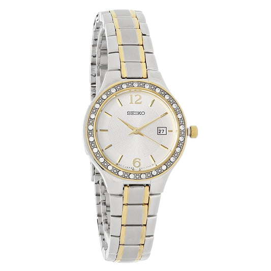 Seiko Ladies Crystal Silver Dial Two Tone Bracelet Quartz Watch SUR752