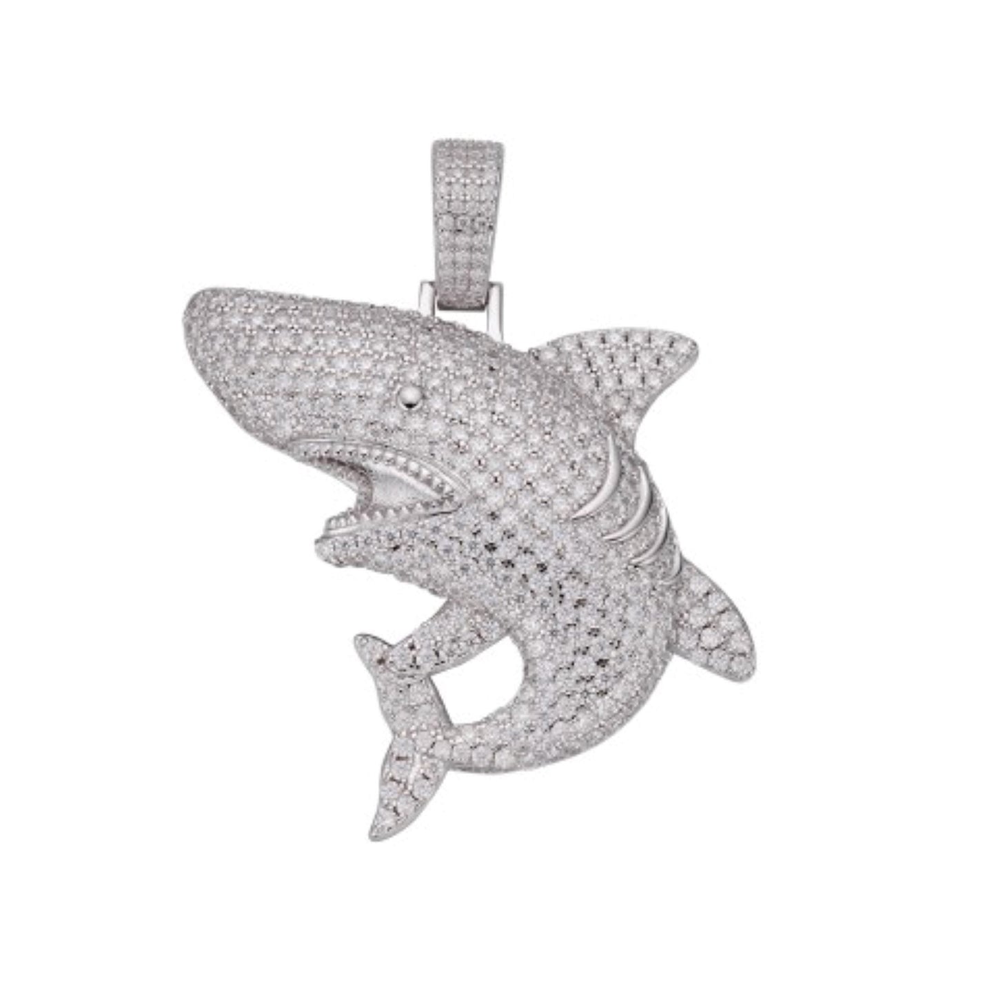 S.Silver Moissanite Shark Fish Animal Pendant RP 3-7/8 Cttw