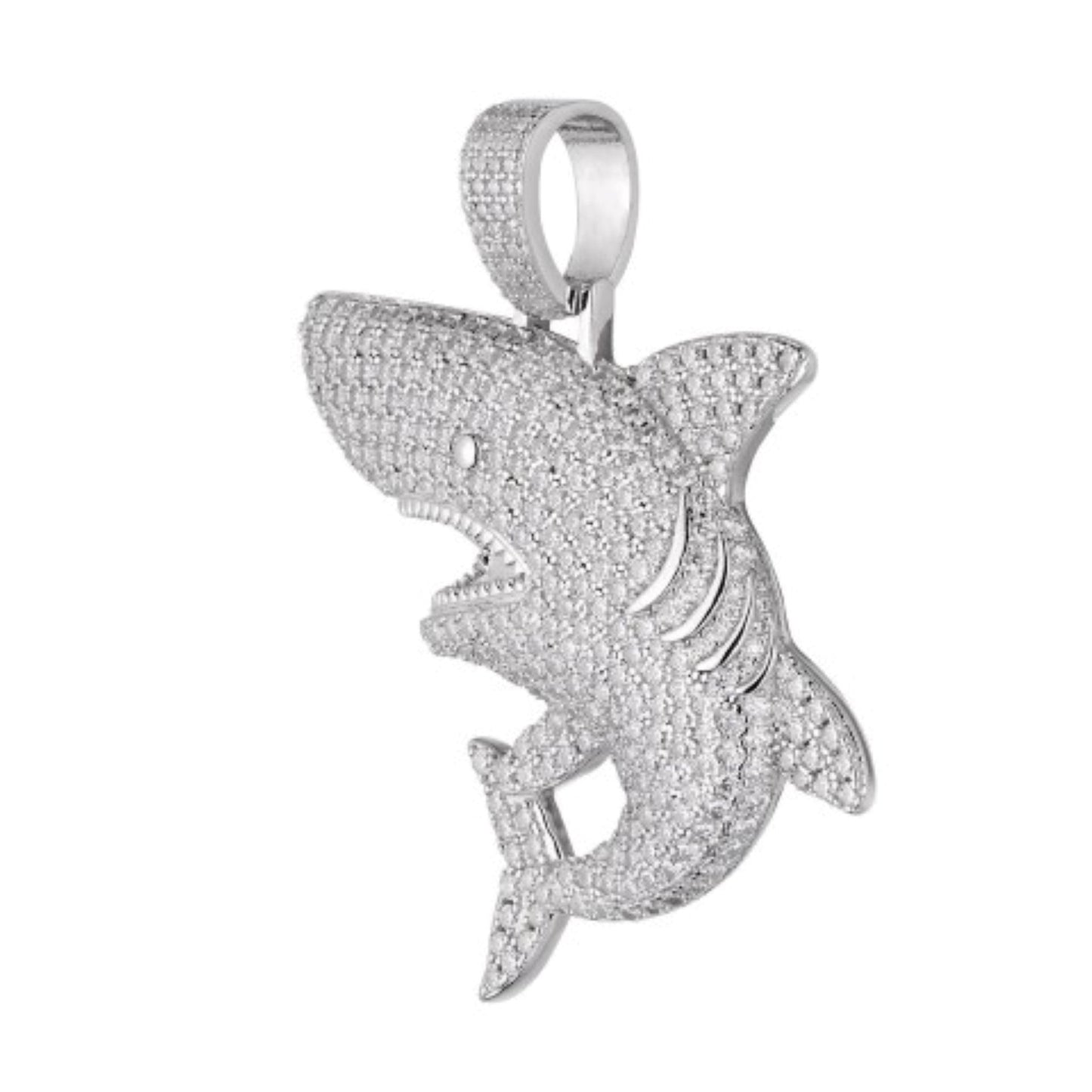 S.Silver Moissanite Shark Fish Animal Pendant RP 3-7/8 Cttw