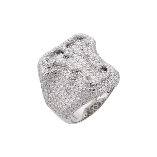 S.Silver Round Baugette Moissanite Albhabet Y letter Initial SZ 10 Mens Ring RP 6-7/8 Cttw