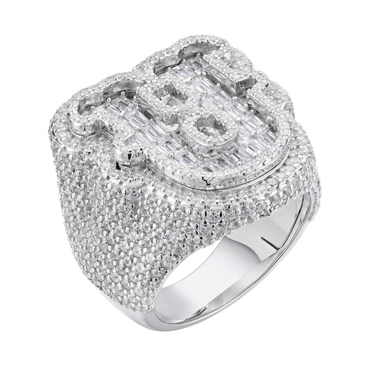 S.Silver Round Baugette Moissanite Albhabet U letter Initial SZ 10 Mens Ring RP 6-1/2 Cttw